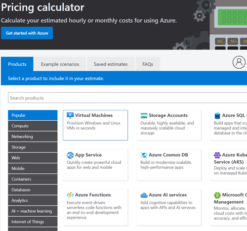 azure pricing calculator